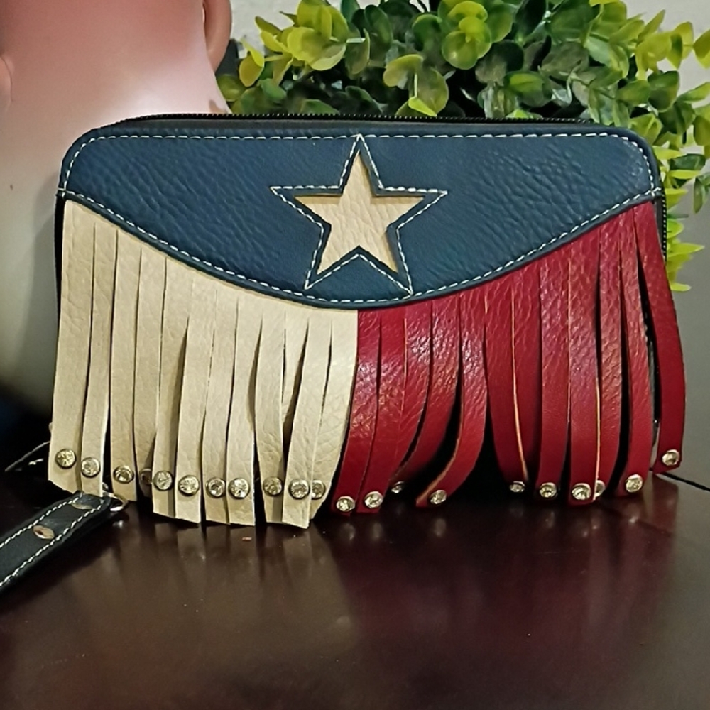 Fringed Star Clutch - Red, Blue, and Cream